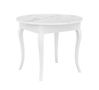 Кухонный стол раскладной Dikline MR100 Белый/стекло белое мрамор сатин/ножки MC белые в Абакане