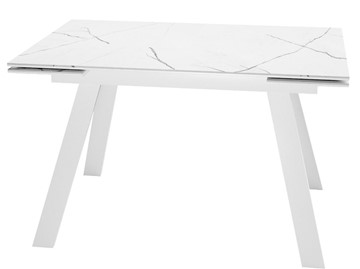 Кухонный раскладной стол DikLine SKM140 Керамика Белый мрамор/подстолье белое/опоры белые (2 уп.) в Абакане - предосмотр