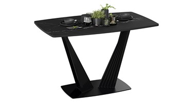 Кухонный стол раскладной Фабио тип 1 (Черный муар, Стекло матовое черный мрамор) в Абакане - предосмотр