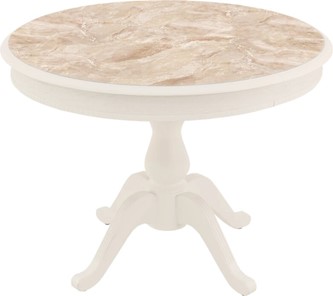 Кухонный стол раскладной Фабрицио-1 Glass Круг 820, Фотопечать (Мрамор №8, Слоновая кость) в Абакане