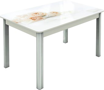 Кухонный стол раздвижной Гамбург исп.2 ноги метал. крашеные №23, Фотопечать (Цветы №32) в Абакане