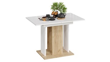 Кухонный стол раздвижной Кёльн тип 1 (Дуб Крафт золотой, Белый, Стекло Белый глянец) в Абакане