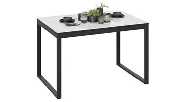 Кухонный раздвижной стол Маркус Тип 1 (Черный муар, Стекло белый мрамор) в Абакане
