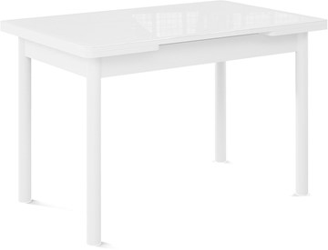 Кухонный стол раздвижной Милан-1 EVO, ноги металлические белые, стекло белое/серый в Абакане