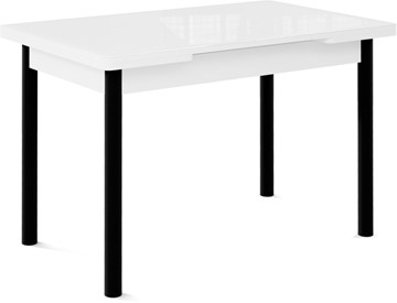 Кухонный стол раскладной Милан-1 EVO, ноги металлические черные, стекло белое/серый в Абакане