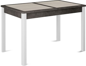Обеденный раздвижной стол Ницца-1 ПЛ (ноги белые, плитка бежевая/серый камень) в Абакане