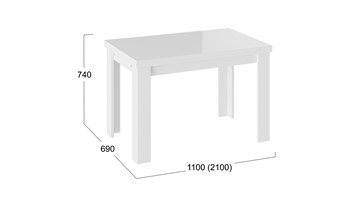 Кухонный стол раскладной Норман тип 1, цвет Белый/Стекло белый глянец в Абакане - предосмотр 2