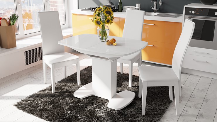Кухонный стол раздвижной Портофино (СМ(ТД)-105.02.11(1)), цвет Белый глянец/Стекло белое в Абакане - изображение 2