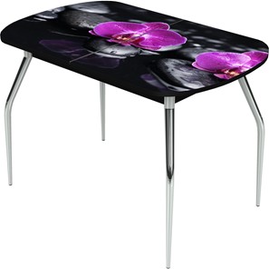 Кухонный стол раскладной Ривьера исп.1 ноги метал. крашеные №24 Фотопечать (Цветы №14) в Абакане