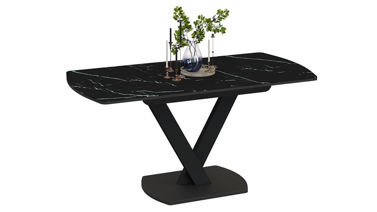 Кухонный стол раскладной Салерно тип 1 (Черный муар/Стекло черный мрамор) в Абакане - изображение 1