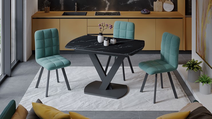 Кухонный стол раскладной Салерно тип 1 (Черный муар/Стекло черный мрамор) в Абакане - изображение 2