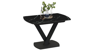 Кухонный стол раскладной Салерно тип 1 (Черный муар/Стекло черный мрамор) в Абакане