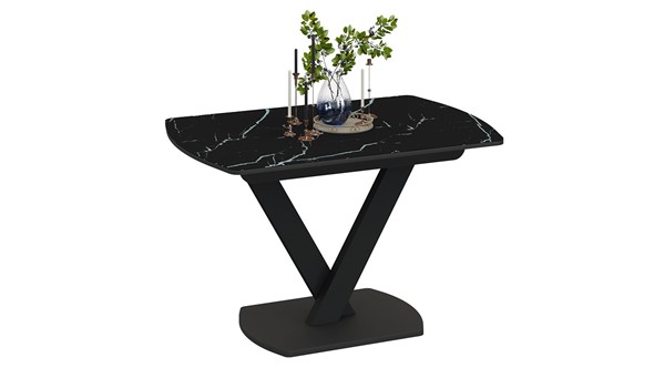 Кухонный стол раскладной Салерно тип 1 (Черный муар/Стекло черный мрамор) в Абакане - изображение