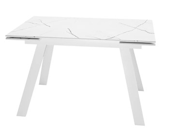 Кухонный стол раскладной SKL 140, керамика белый мрамор/подстолье белое/ножки белые в Абакане