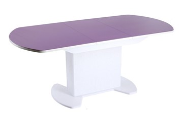 Кухонный стол раздвижной ПГ-02 тумба СТ2, белое, фиолетовое стекло, МДФ в Абакане