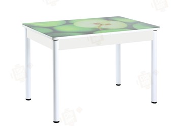 Раздвижной стол Айсберг-01 СТФ, белый/фотопечать зеленые яблоки/ноги крашеные в Абакане