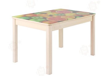 Кухонный раздвижной стол Айсберг-01 СТФ, дуб/фотопечать фрукты/ноги массив квадратные в Абакане