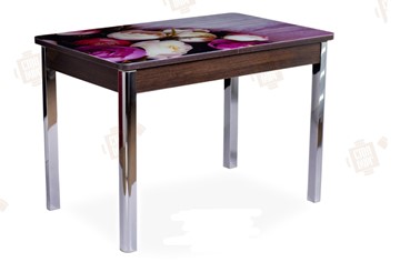 Кухонный стол раскладной Айсберг-01 СТФ, венге/фотопечать пионы/ноги хром квадратные в Абакане