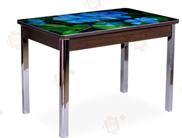 Кухонный раскладной стол Айсберг-01 СТФ, венге/фотопечать фиалка/ноги хром квадратные в Абакане