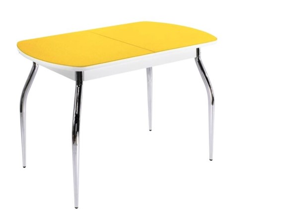 Кухонный стол ПГ-08 СТ2, белое/желтое стекло/35 хром гнутые металл в Абакане - изображение