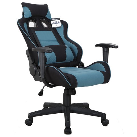 Офисное кресло Brabix GT Racer GM-100 (две подушки, ткань, черное/голубое) 531818 в Абакане - изображение 1