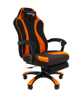 Кресло игровое CHAIRMAN GAME 35 с выдвижной подставкой для ног Ткань черная / Ткань оранжевая в Абакане