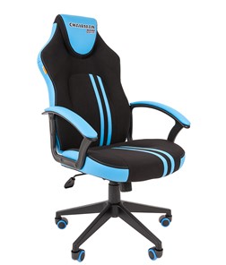 Кресло игровое CHAIRMAN GAME 26  Экокожа - Ткань стандарт. Черный/голубой в Абакане
