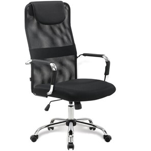 Кресло компьютерное Brabix Fit EX-514 (с подголовником, хром, черное) 531949 в Абакане