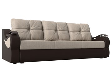 Прямой диван Меркурий еврокнижка, Бежевый/коричневый (рогожка/экокожа) в Абакане