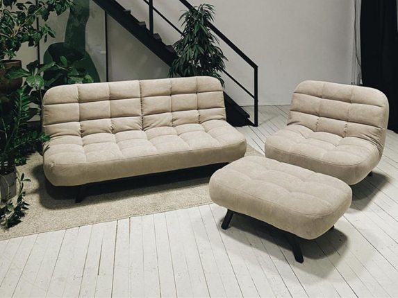 Комплект мебели Абри цвет бежевый диван + кресло +пуф пора металл в Абакане - изображение