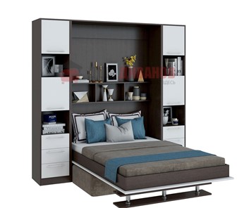 Кровать-шкаф с диваном Бела 1, с полкой ножкой, 1600х2000, венге/белый в Абакане