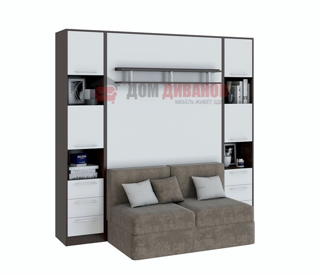 Кровать-шкаф с диваном Бела 1, с полкой ножкой, 1200х2000, венге/белый в Абакане - изображение 1