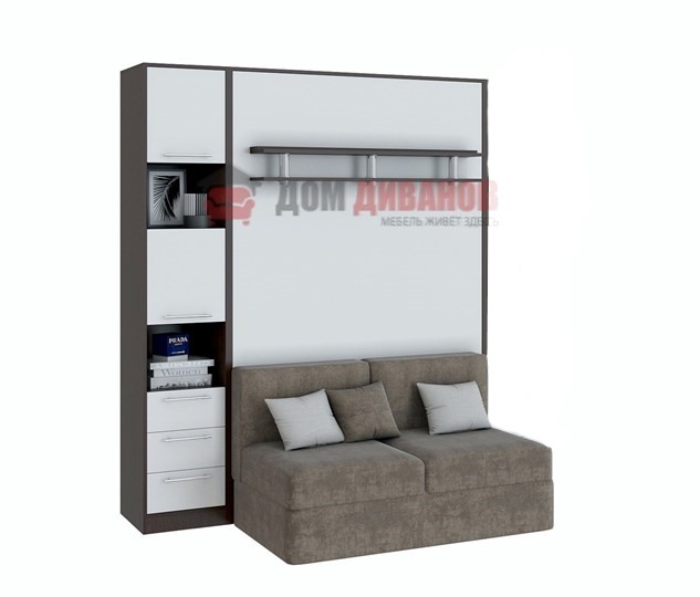 Кровать-шкаф с диваном Бела 1, с полкой ножкой с 1 пеналом, 1600х2000, венге/белый в Абакане - изображение 1