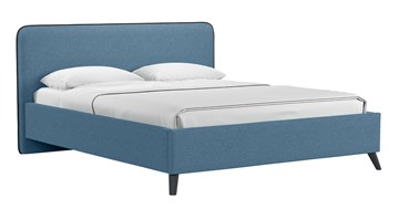 Кровать с механизмом Миа, 160 Bravo blue (светло-синий) / кант Лайт 10 Велюр (коричневый) + кроватное дно в Абакане
