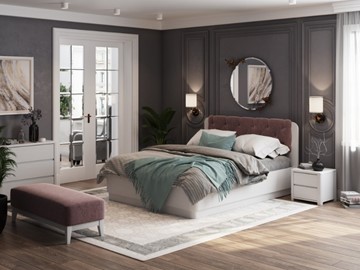 Кровать с механизмом 2-спальная Wood Home 1 160х200, Белая эмаль (сосна) с брашированием/Бентлей Нежно-лиловый в Абакане