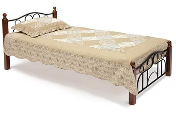 Односпальная кровать AT-808 дерево гевея/металл, 90*200 см (Single bed), красный дуб/черный в Абакане