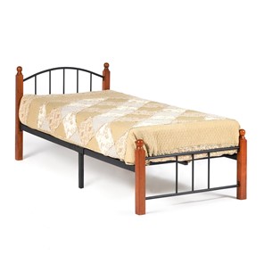 Односпальная кровать AT-915 дерево гевея/металл, 90*200 см (Single bed), красный дуб/черный в Абакане