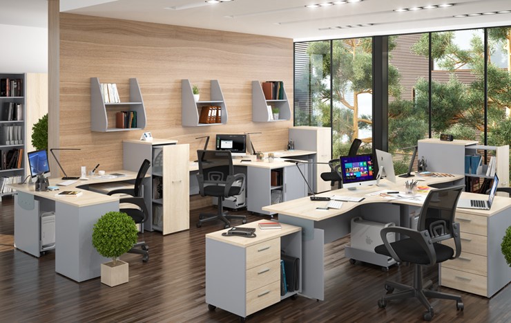 Офисный набор мебели OFFIX-NEW для 4 сотрудников с двумя шкафами в Абакане - изображение 1