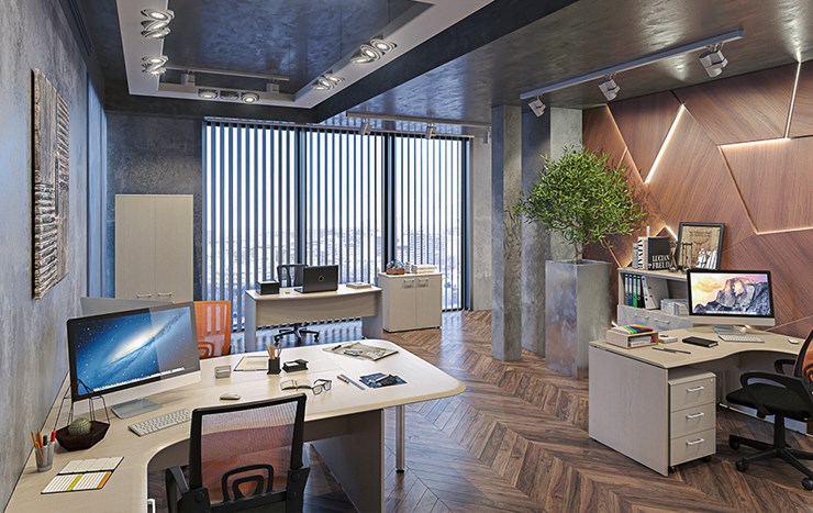 Комплект офисной мебели Wave 3, 3 рабочих места и шкафы в Абакане - изображение