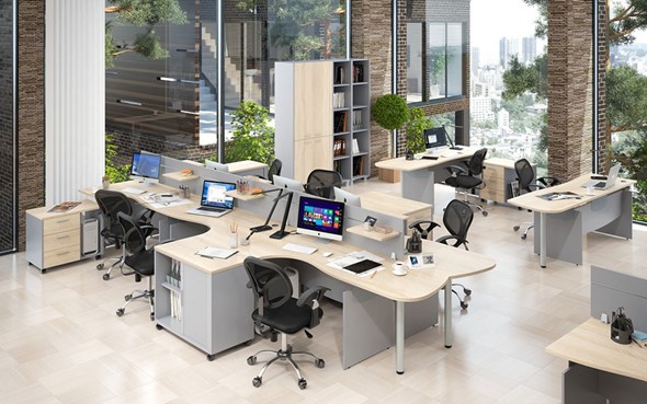 Офисный набор мебели OFFIX-NEW для 4 сотрудников с двумя шкафами в Абакане - изображение