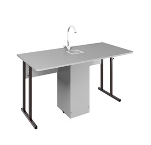 Детский стол 2-местный для кабинета химии Стандарт 7, Пластик Серый/Коричневый в Абакане