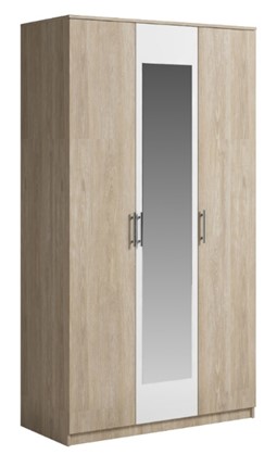 Шкаф 3 двери Светлана, с зеркалом, белый/дуб сонома в Абакане - изображение