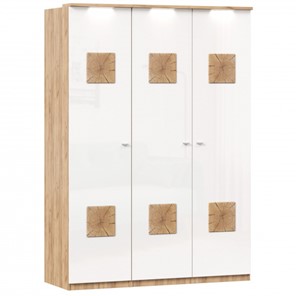 Шкаф 3х-дверный Фиджи с декоративными накладками, Дуб золотой/Белый в Абакане