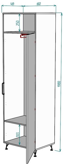 Шкаф одностворчатый Лофт H38, ДВ-Графит в Абакане - изображение 1