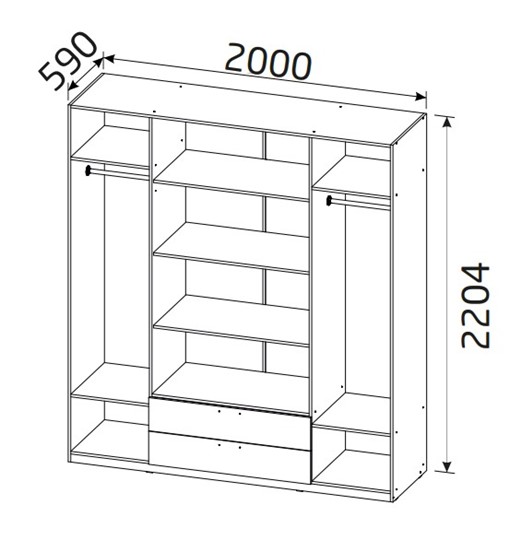 Шкаф распашной 4-х дверный Вега с 2 ящиками в Абакане - изображение 1