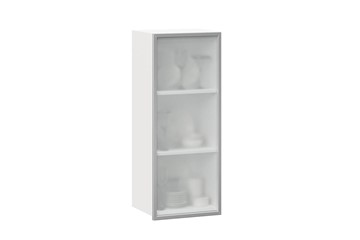 Кухонный шкаф высокий 400 Шервуд, со стеклом левый ЛД 281.421.000.121, белый/серый в Абакане