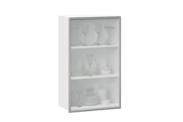 Кухонный высокий шкаф 600, Шервуд, со стеклом левый, ЛД 281.451.000.126, белый/серый в Абакане
