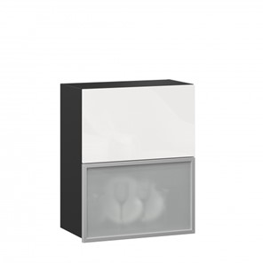 Кухонный навесной шкаф 600 горизонтальный Шервуд, ЛД 281.971.000.086, со стеклом, черный/белый глянец в Абакане