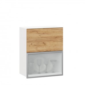 Кухонный шкаф 600 горизонтальный Шервуд, ЛД 281.971.000.135, со стеклом, белый/дуб золотой в Абакане