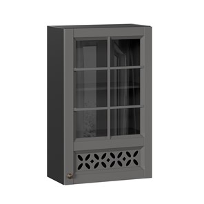 Навесной кухонный шкаф Амели-3 600 высокий со стеклом ЛД 299.450.000.048, Черный/Оникс серый в Абакане